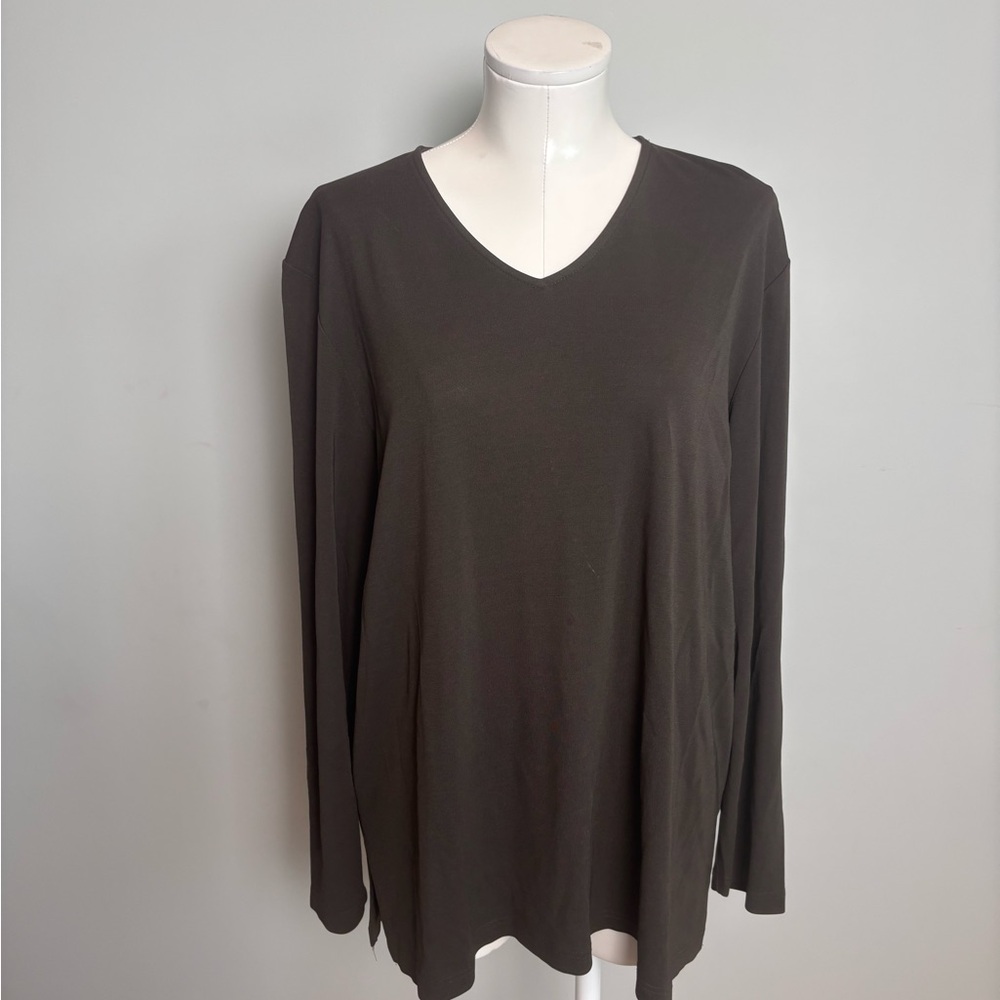 Emanuel Ungaro Dark Brown V-Neck Long Sleeve Top